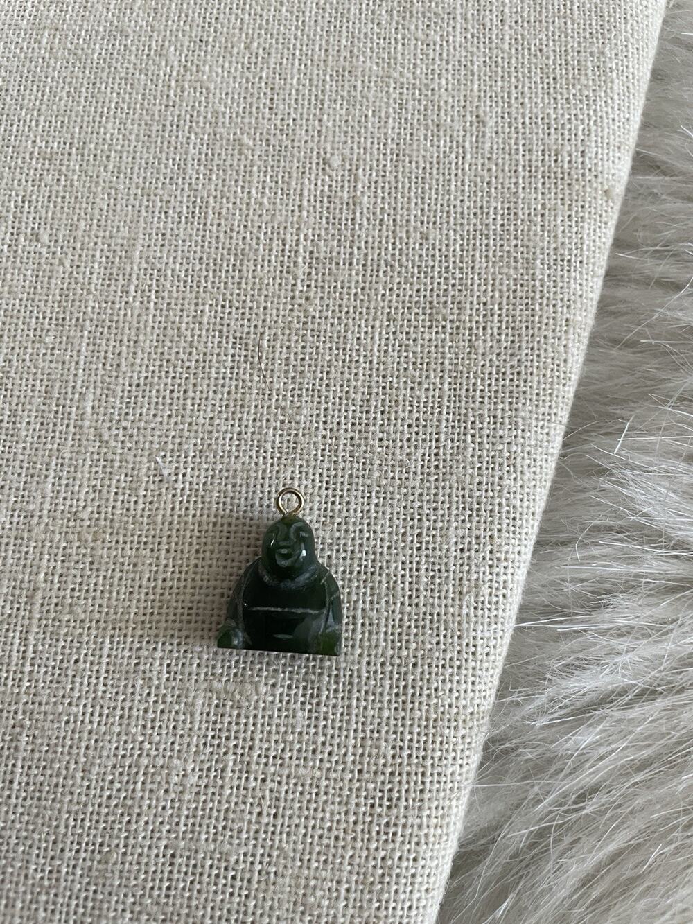 Vintage Jade Laughing Buddha Pendant Charm Green Stone Carved Souvenir